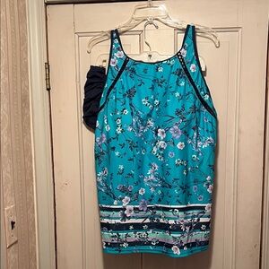 Free Country Floral Teal Tank Top with Jantzen Bottom Navy Blue
